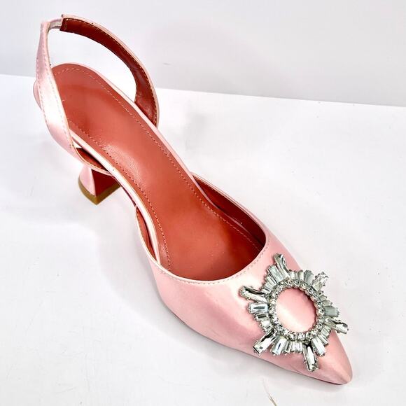 Luxury Dress Fluted Heel Size 8.5 Satin Pointed Slingback w/ Crystal-Sunflower - Picture 10 of 10